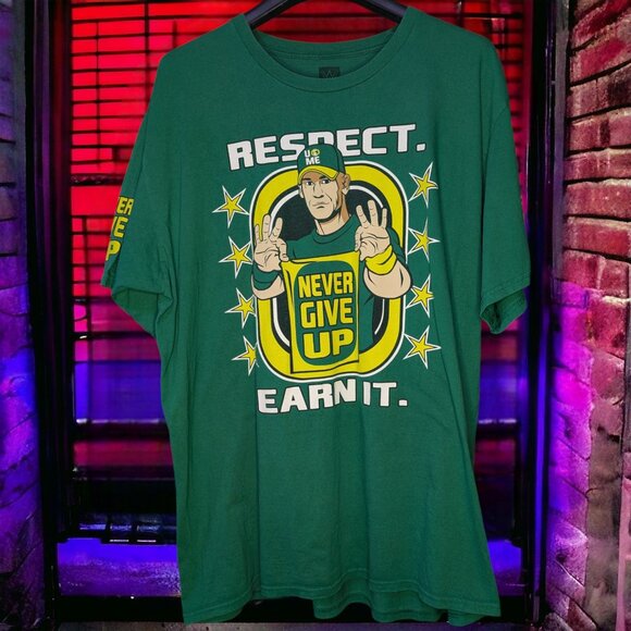 WWE John Cena “Never Give Up” Green Graphic T-Shirt – Size XL - Picture 1 of 7